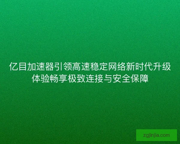 亿目加速器引领高速稳定网络新时代升级体验畅享极致连接与安全保障