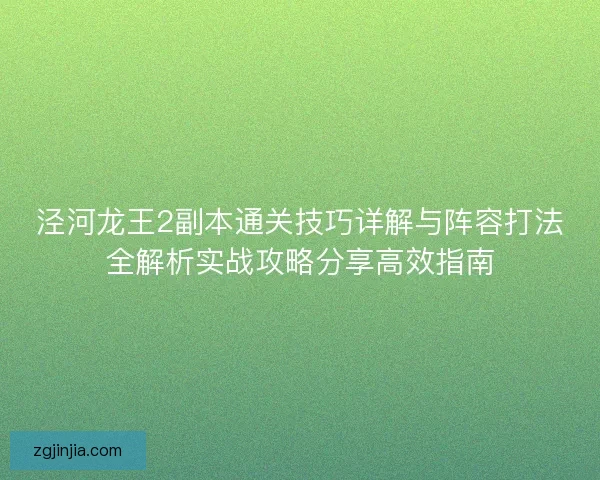 泾河龙王2副本通关技巧详解与阵容打法全解析实战攻略分享高效指南